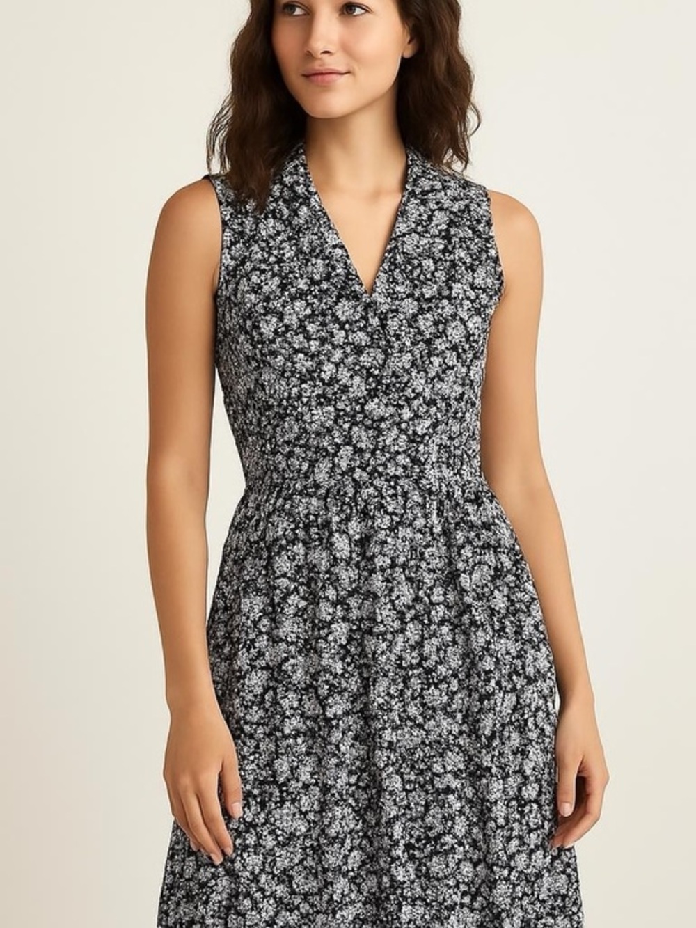 Black and white floral sleeveless dress with belt‎ size PL